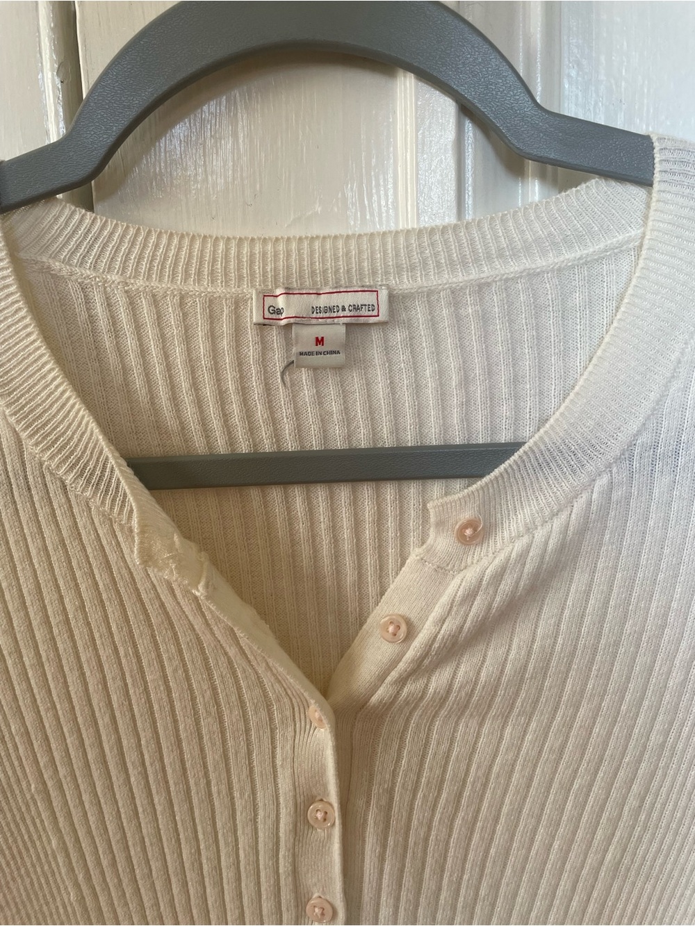 GAP Cream Ribbed Henley Quarter Sleeve Top - Picture 2 of 3